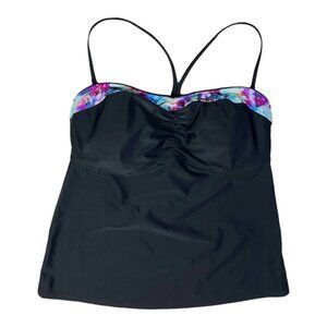 Athleta Size 40 B/C Floral Fade Bandeau Tankini Swim Top Underwire Black 439078
